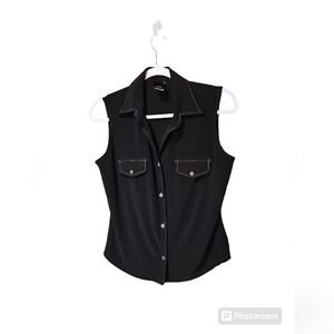 Black button-up with white stiching vintage tank top 90s vintage